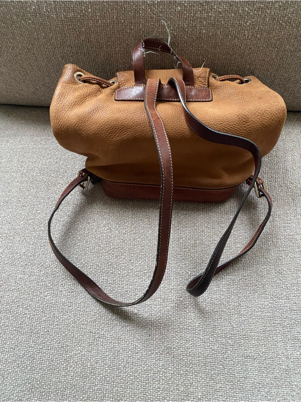 Vintage Dooney & Bourke Tan and Dark Brown Leather Backpack - Picture 6 of 7